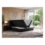 Łóżko kontynentalne LEILA 200x200 - H3 - czarny, ekoskóra