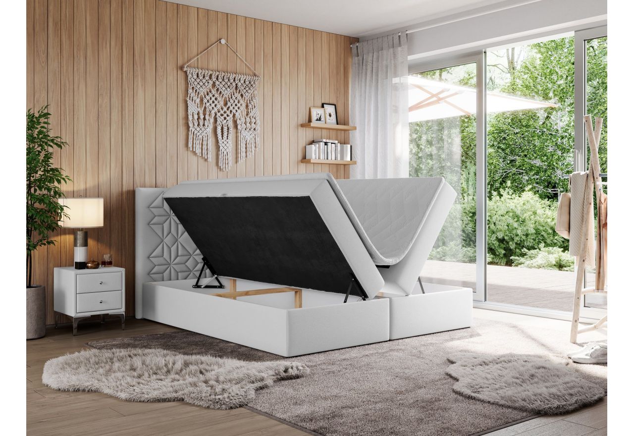 Łóżko kontynentalne LEILA 180x200 - H3 - biały, ekoskóra