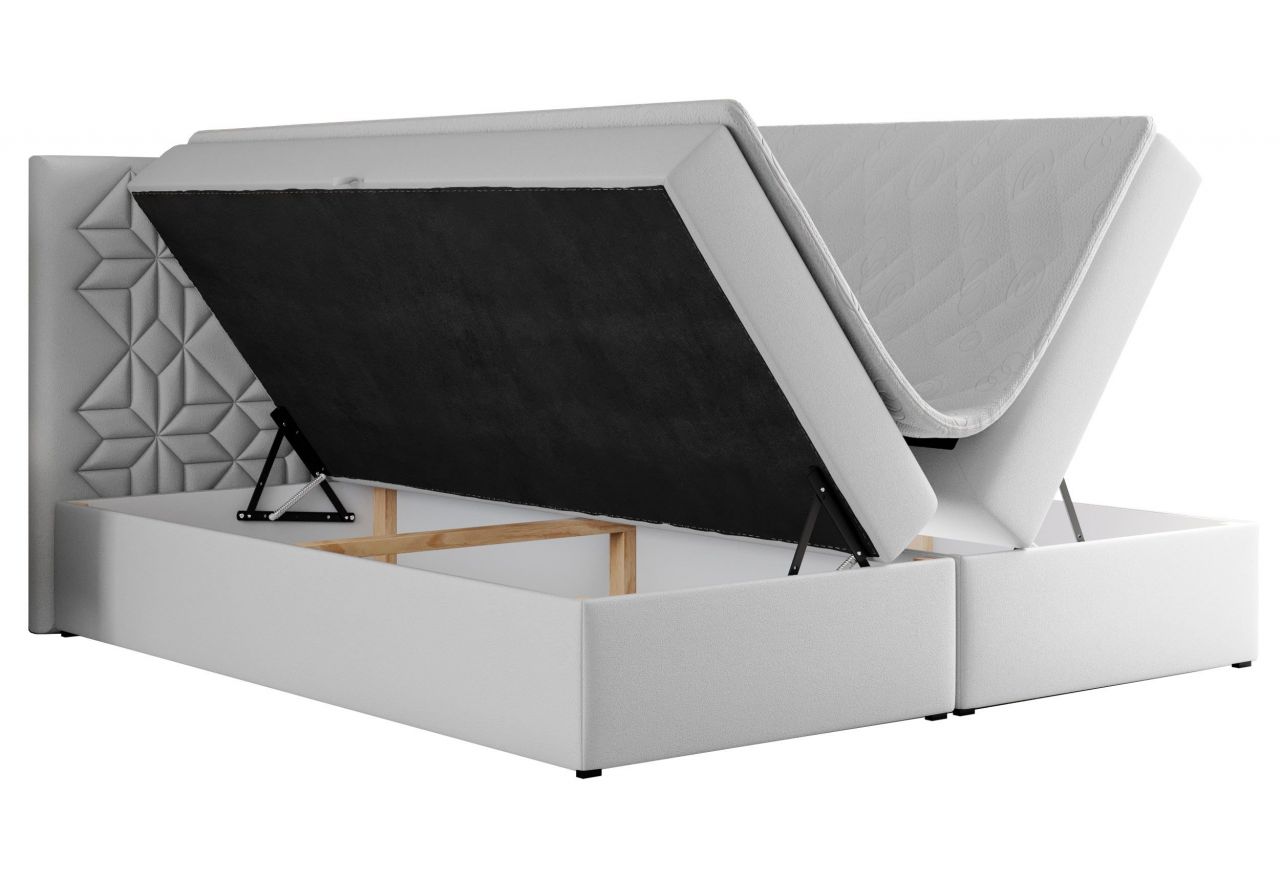 Łóżko kontynentalne LEILA 180x200 - H3 - biały, ekoskóra