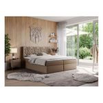 Łóżko kontynentalne LEILA 140x200 - H3 - brązowy, ekoskóra