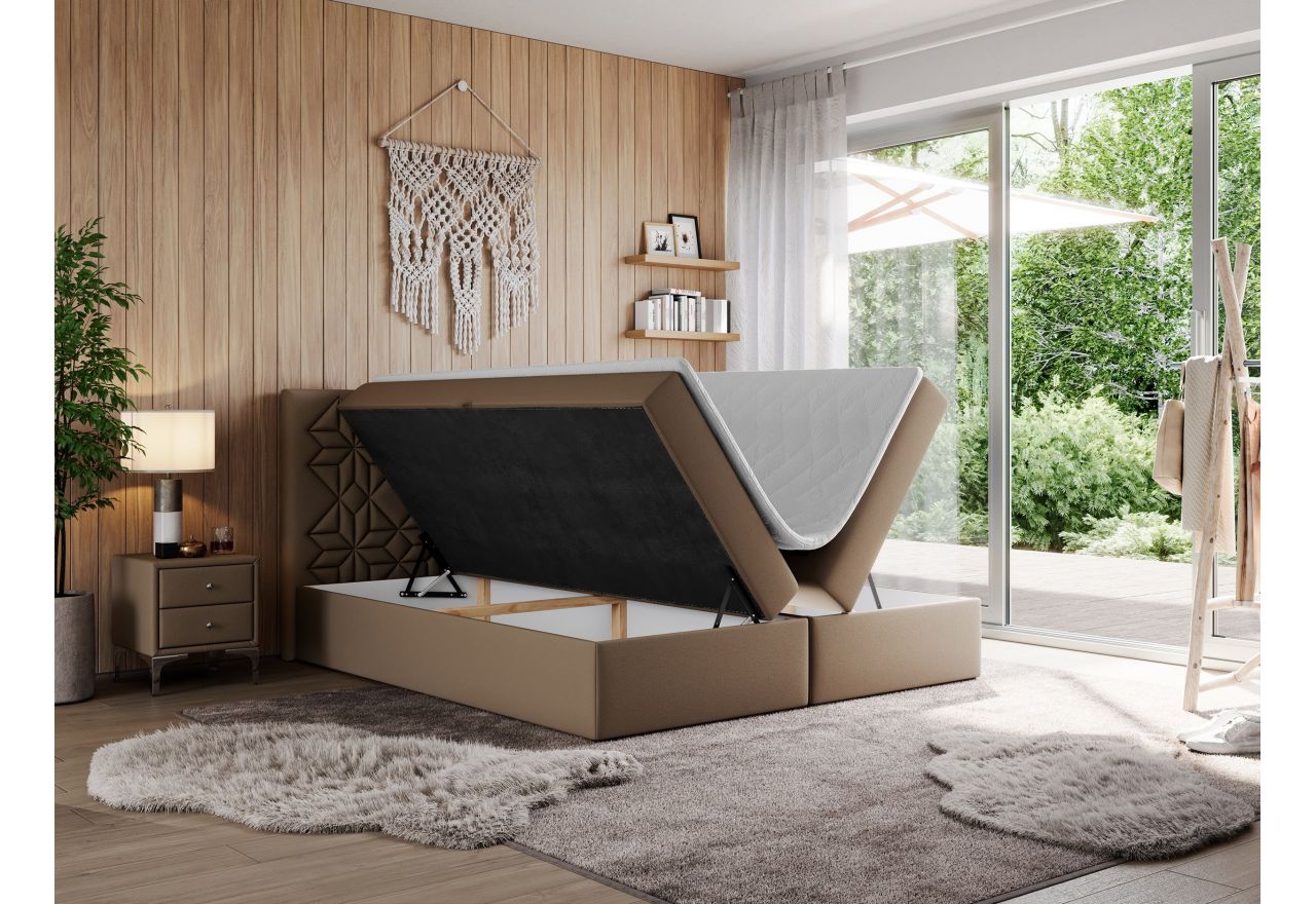 Łóżko kontynentalne LEILA 140x200 - H3 - brązowy, ekoskóra