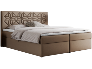 Łóżko kontynentalne LEILA 160x200 - H3 - brązowy, ekoskóra