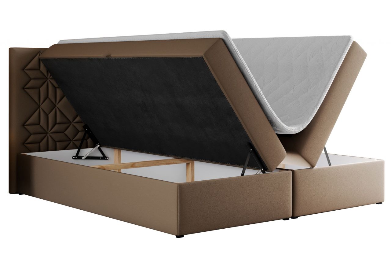 Łóżko kontynentalne LEILA 180x200 - H3 - brązowy, ekoskóra