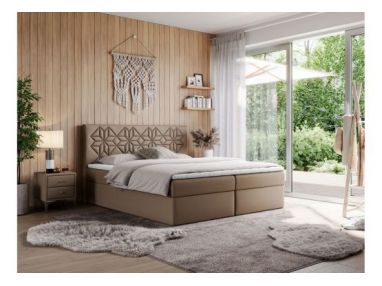 Łóżko kontynentalne LEILA 200x200 - H3 - brązowy, ekoskóra