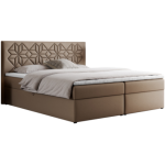 Łóżko kontynentalne LEILA 200x200 - H3 - brązowy, ekoskóra