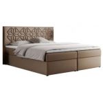 Łóżko kontynentalne LEILA 200x200 - H3 - brązowy, ekoskóra