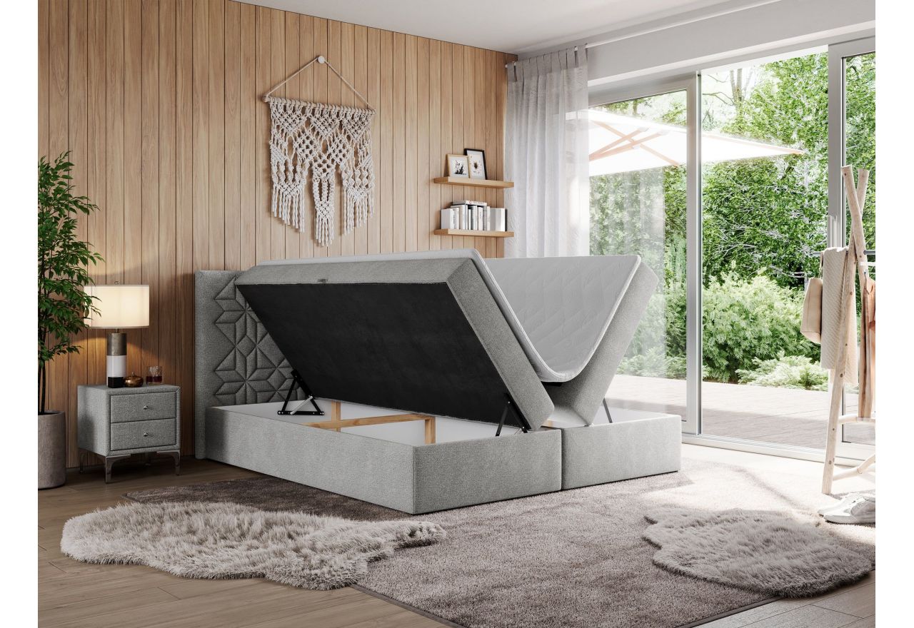 Łóżko kontynentalne LEILA 160x200 - H4 - jasnoszary, struktura
