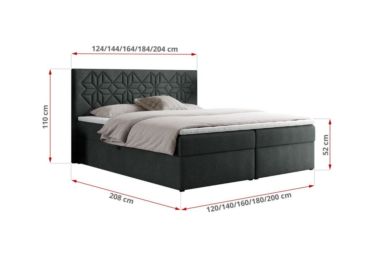Łóżko kontynentalne LEILA 180x200 - H4 - ciemnoszary, struktura