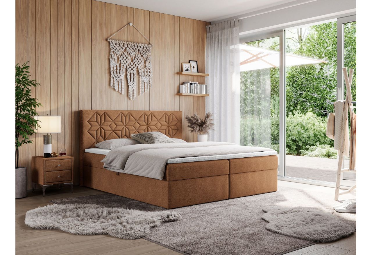 Łóżko kontynentalne LEILA 200x200 - H4 - pomarańczowy, struktura