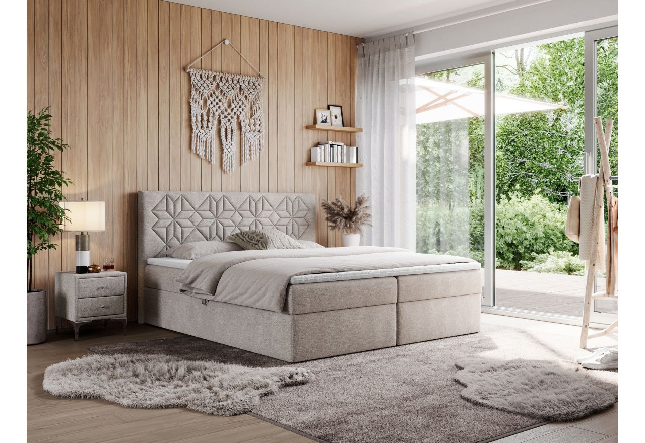 Łóżko kontynentalne LEILA 120x200 - H4 - beżowy, struktura