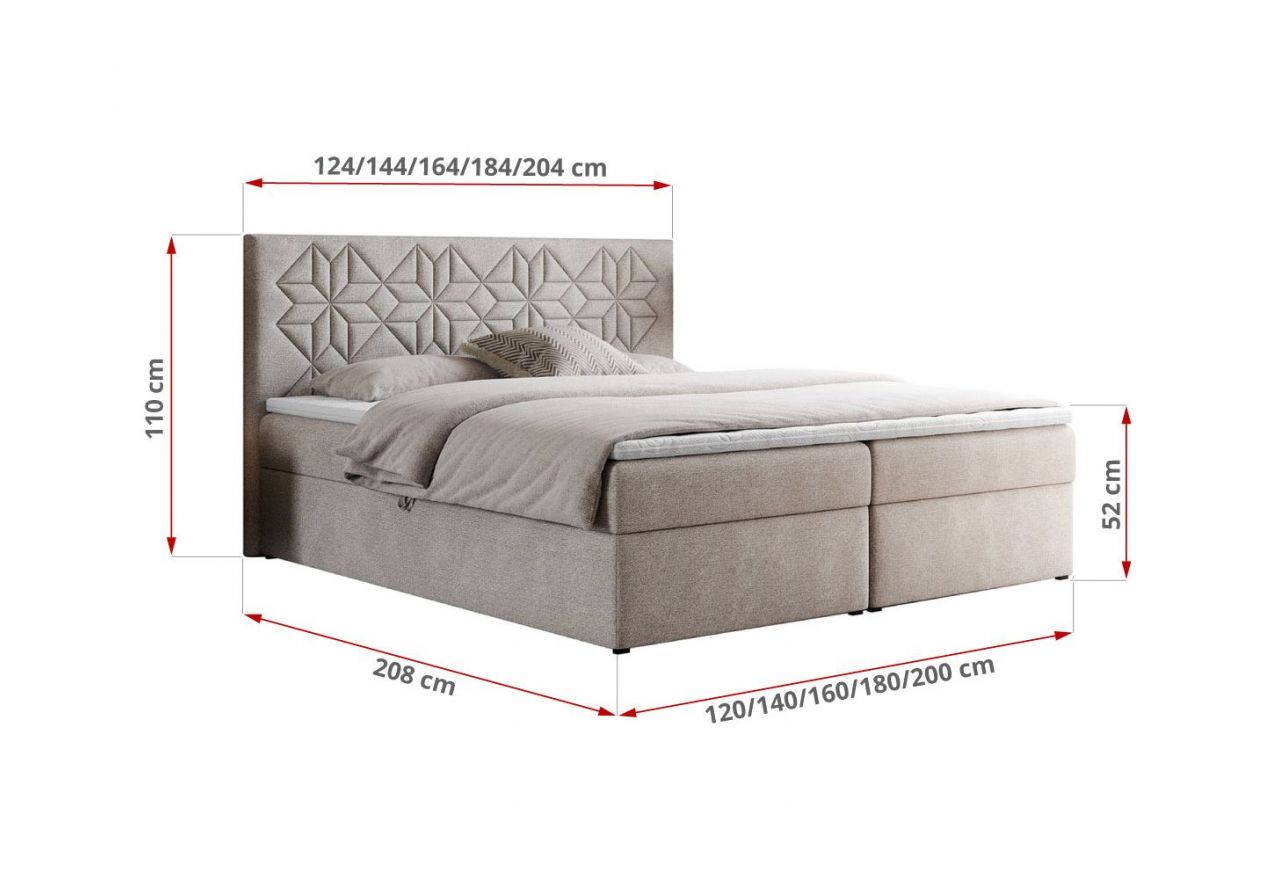 Łóżko kontynentalne LEILA 120x200 - H4 - beżowy, struktura