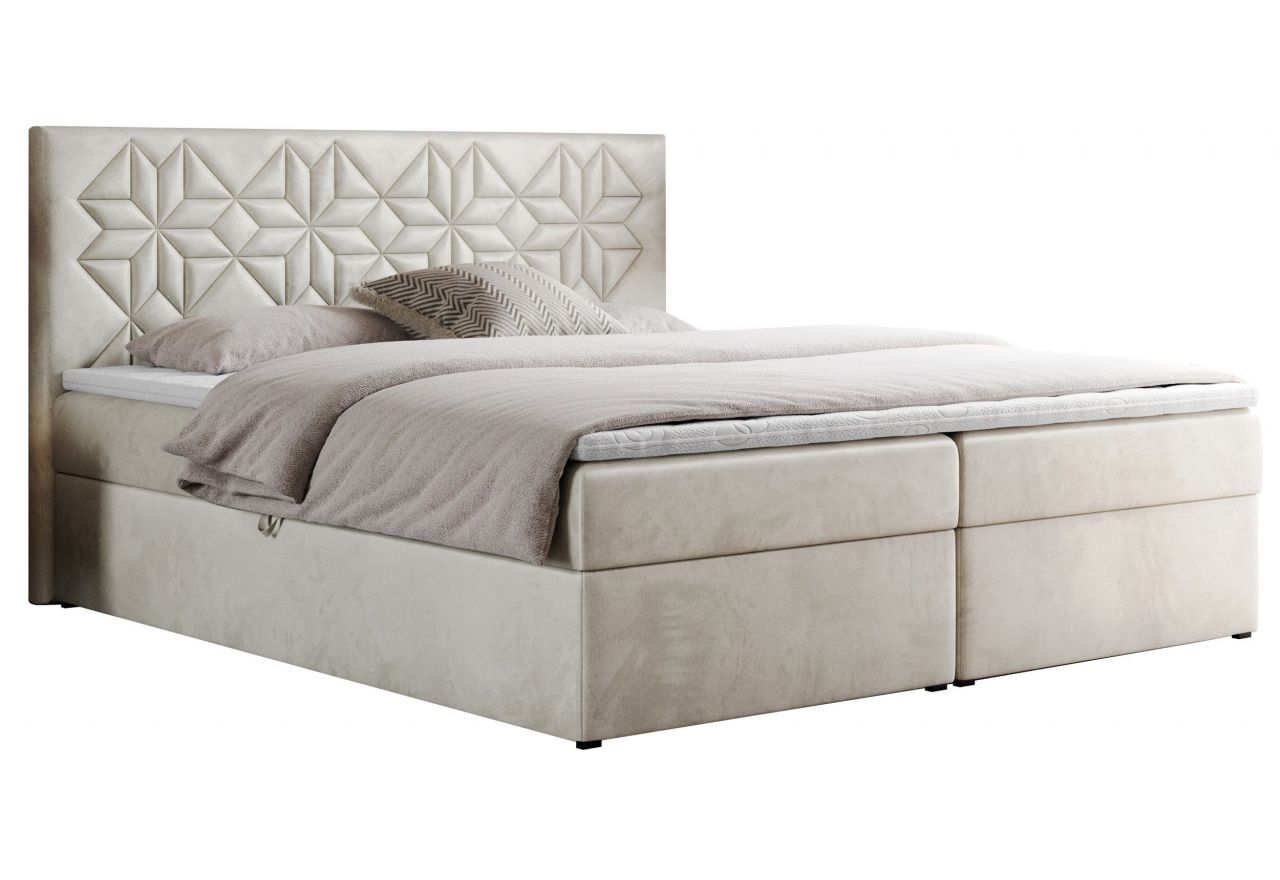 Łóżko kontynentalne LEILA 160x200 - H4 - beżowy, welwet