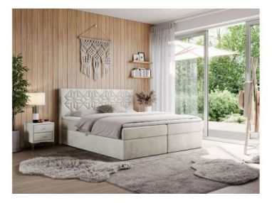 Łóżko kontynentalne LEILA 200x200 - H4 - beżowy, welwet