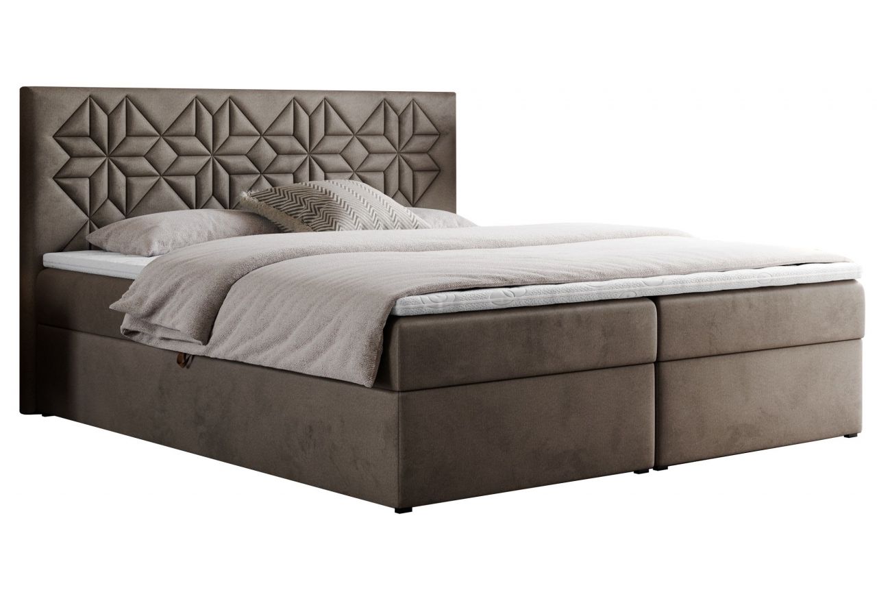 Łóżko kontynentalne LEILA 120x200 - H4 - brązowy, welwet