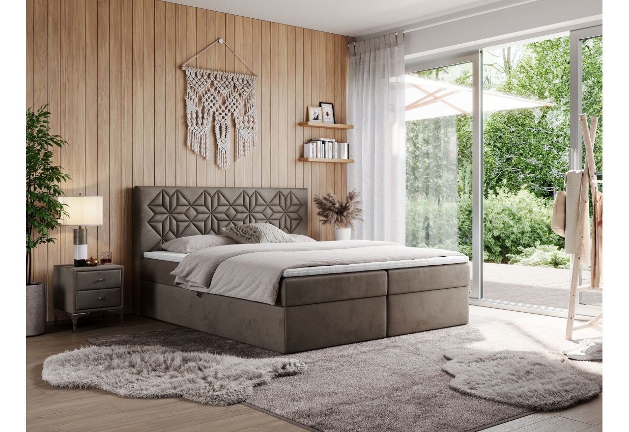 Łóżko kontynentalne LEILA 140x200 - H4 - brązowy, welwet