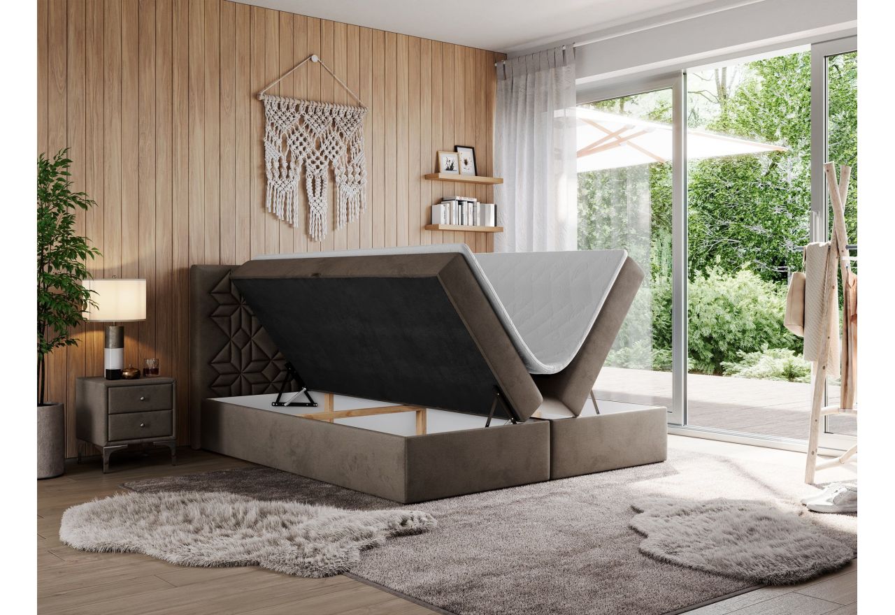 Łóżko kontynentalne LEILA 160x200 - H4 - brązowy, welwet