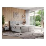 Łóżko kontynentalne LEILA 120x200 - H4 - jasnoszary, welwet