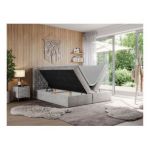 Łóżko kontynentalne LEILA 140x200 - H4 - jasnoszary, welwet