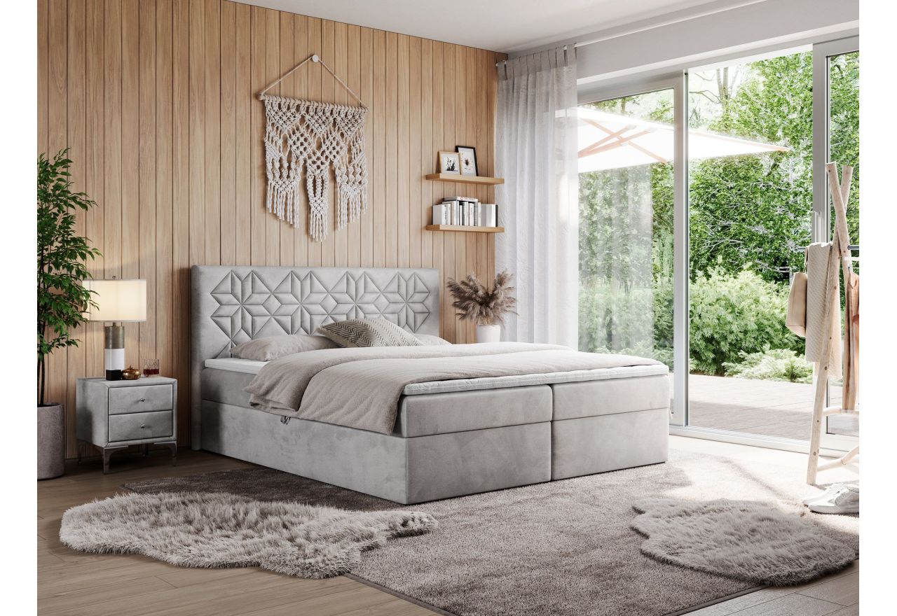 Łóżko kontynentalne LEILA 160x200 - H4 - jasnoszary, welwet