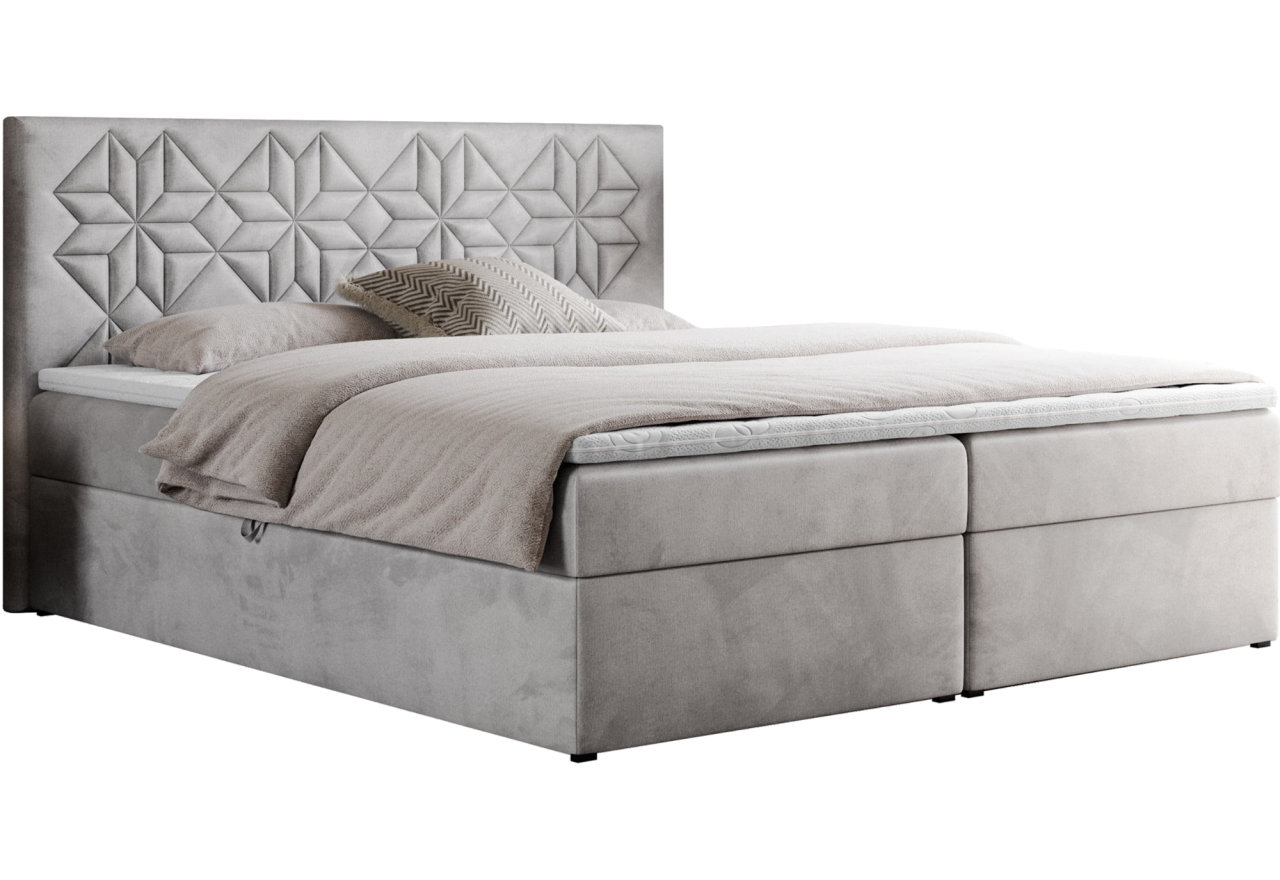 Łóżko kontynentalne LEILA 160x200 - H4 - jasnoszary, welwet