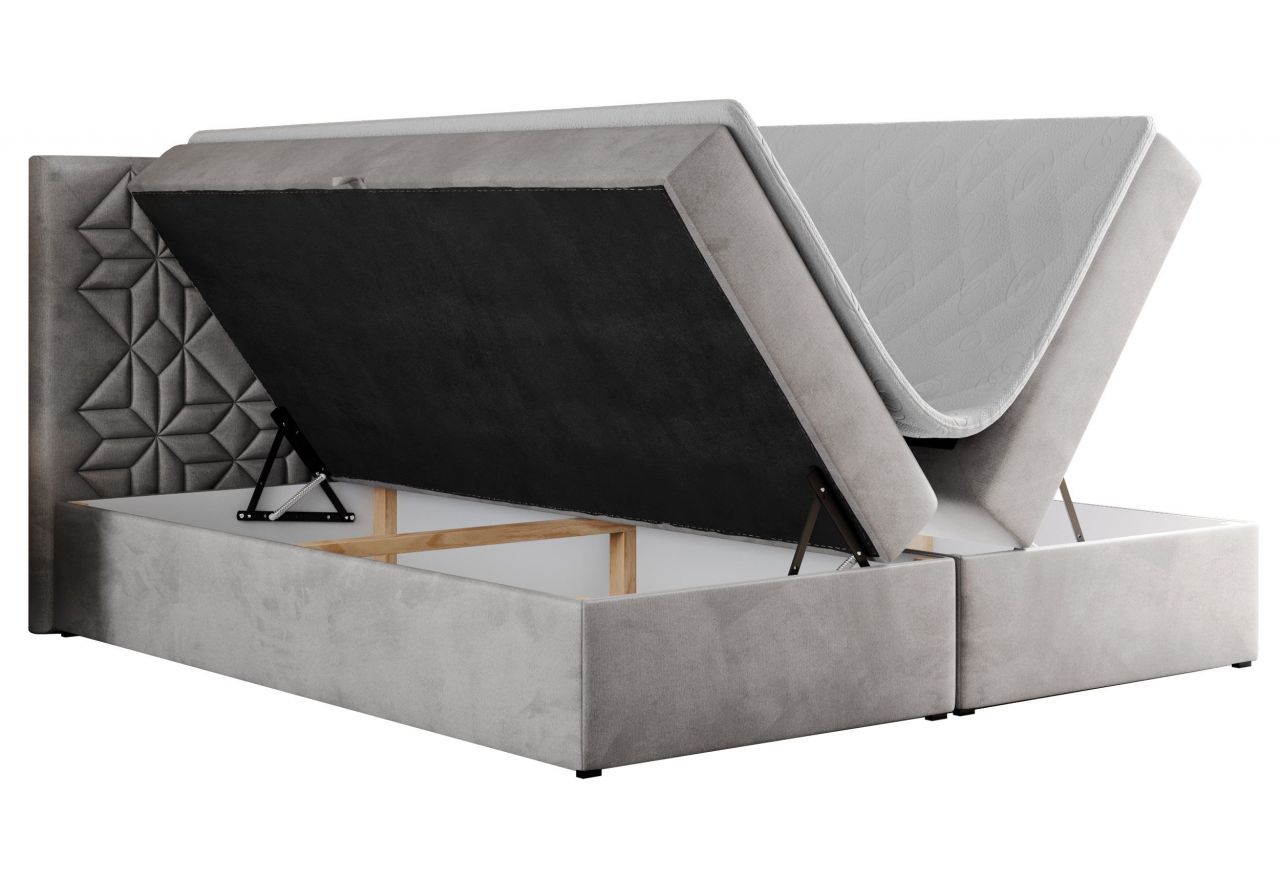 Łóżko kontynentalne LEILA 200x200 - H4 - jasnoszary, welwet
