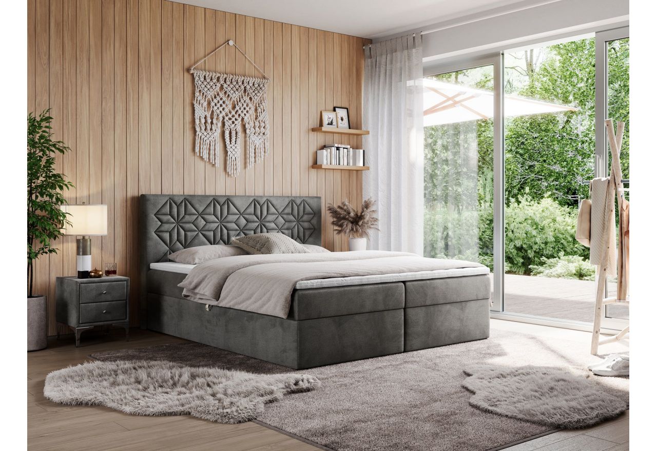 Łóżko kontynentalne LEILA 140x200 - H4 - ciemnoszary, welwet