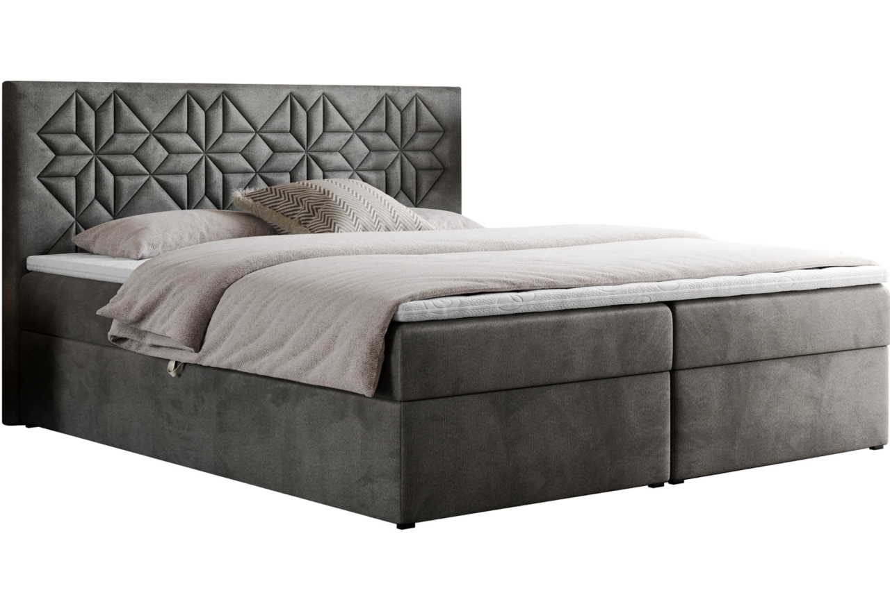 Łóżko kontynentalne LEILA 200x200 - H4 - ciemnoszary, welwet