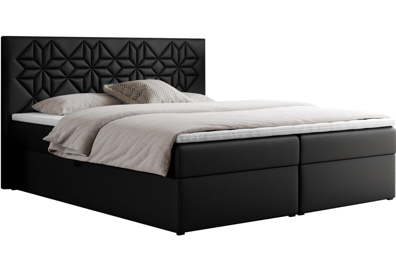 Łóżko kontynentalne LEILA 120x200 - H4 - czarny, ekoskóra