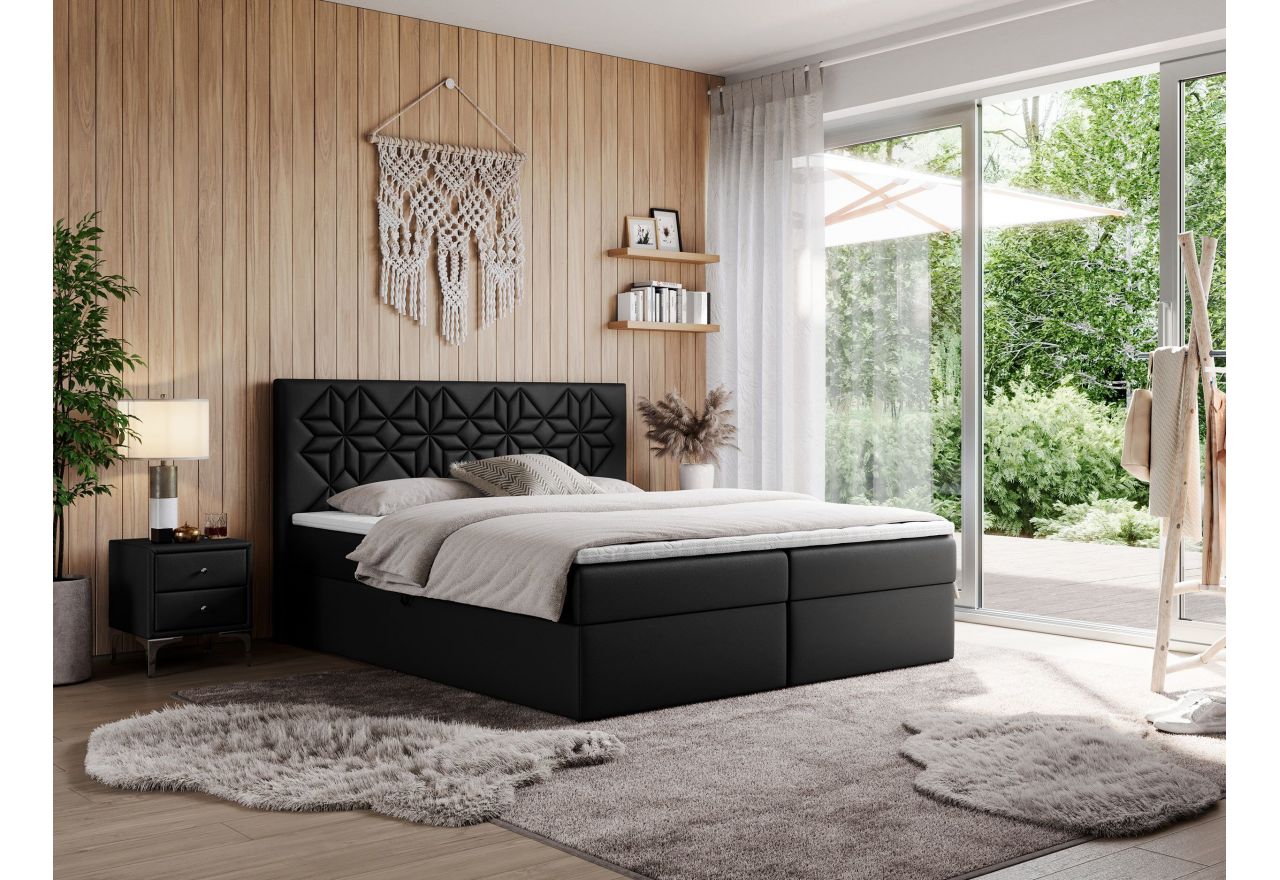 Łóżko kontynentalne LEILA 160x200 - H4 - czarny, ekoskóra