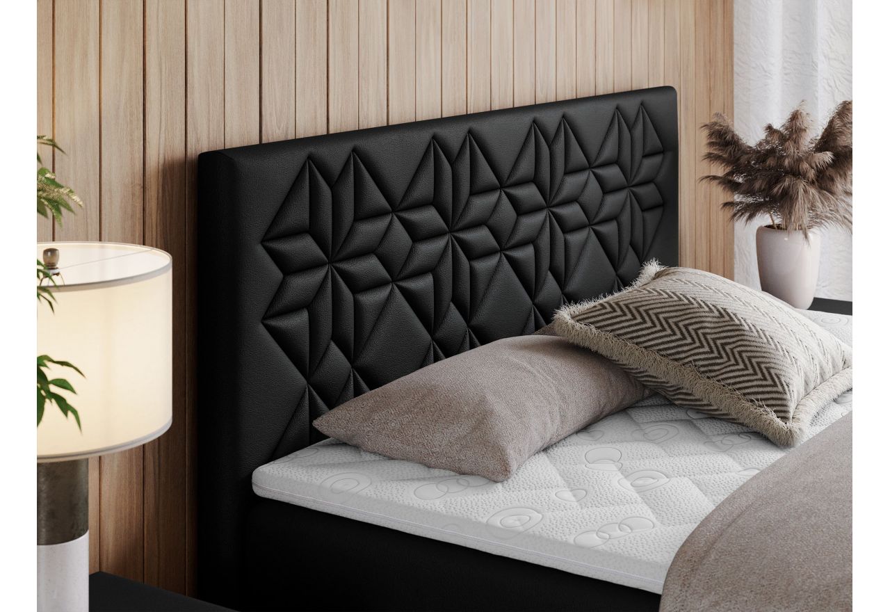 Łóżko kontynentalne LEILA 160x200 - H4 - czarny, ekoskóra