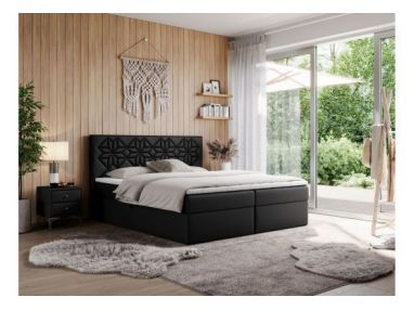 Łóżko kontynentalne LEILA 200x200 - H4 - czarny, ekoskóra