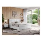 Łóżko kontynentalne LEILA 120x200 - H4 - biały, ekoskóra