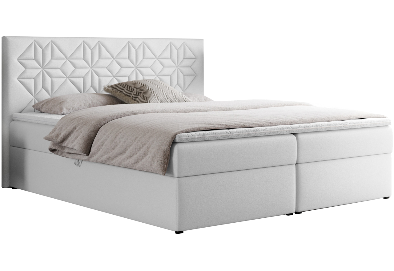 Łóżko kontynentalne LEILA 140x200 - H4 - biały, ekoskóra