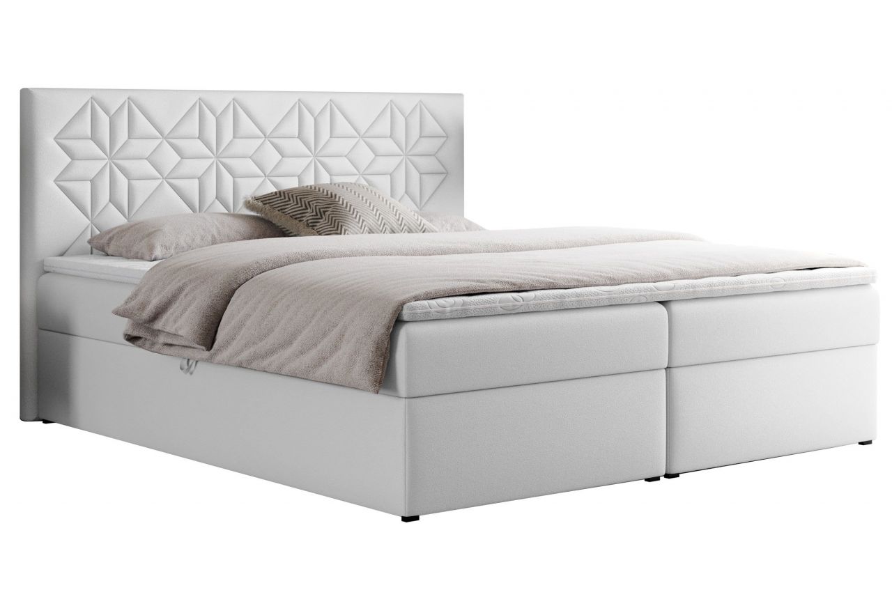 Łóżko kontynentalne LEILA 140x200 - H4 - biały, ekoskóra