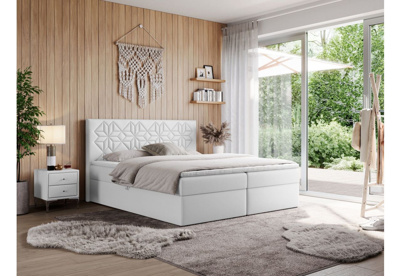 Łóżko kontynentalne LEILA 160x200 - H4 - biały, ekoskóra