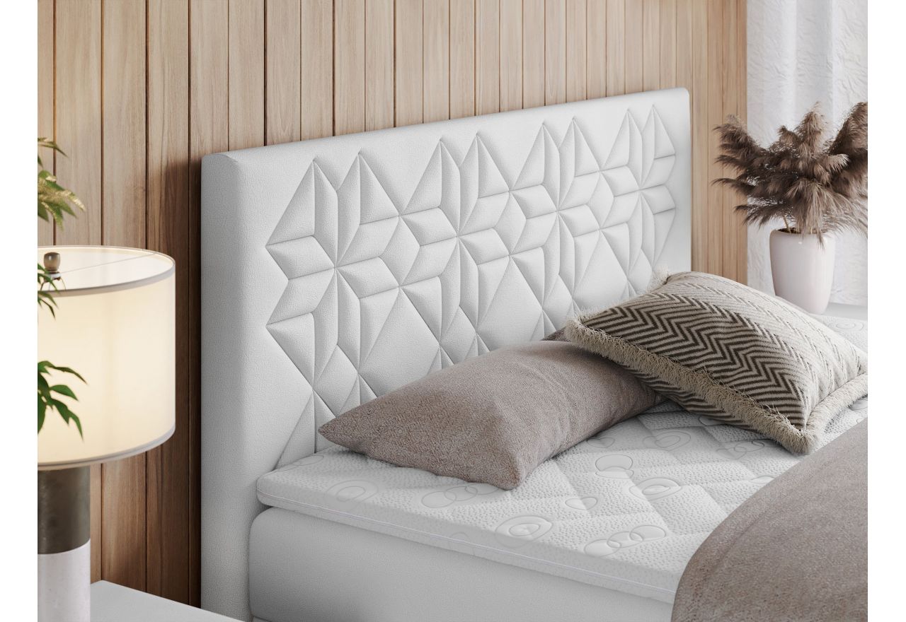 Łóżko kontynentalne LEILA 160x200 - H4 - biały, ekoskóra