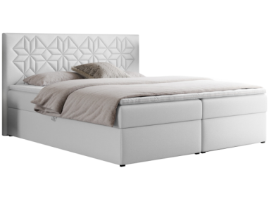 Łóżko kontynentalne LEILA 180x200 - H4 - biały, ekoskóra