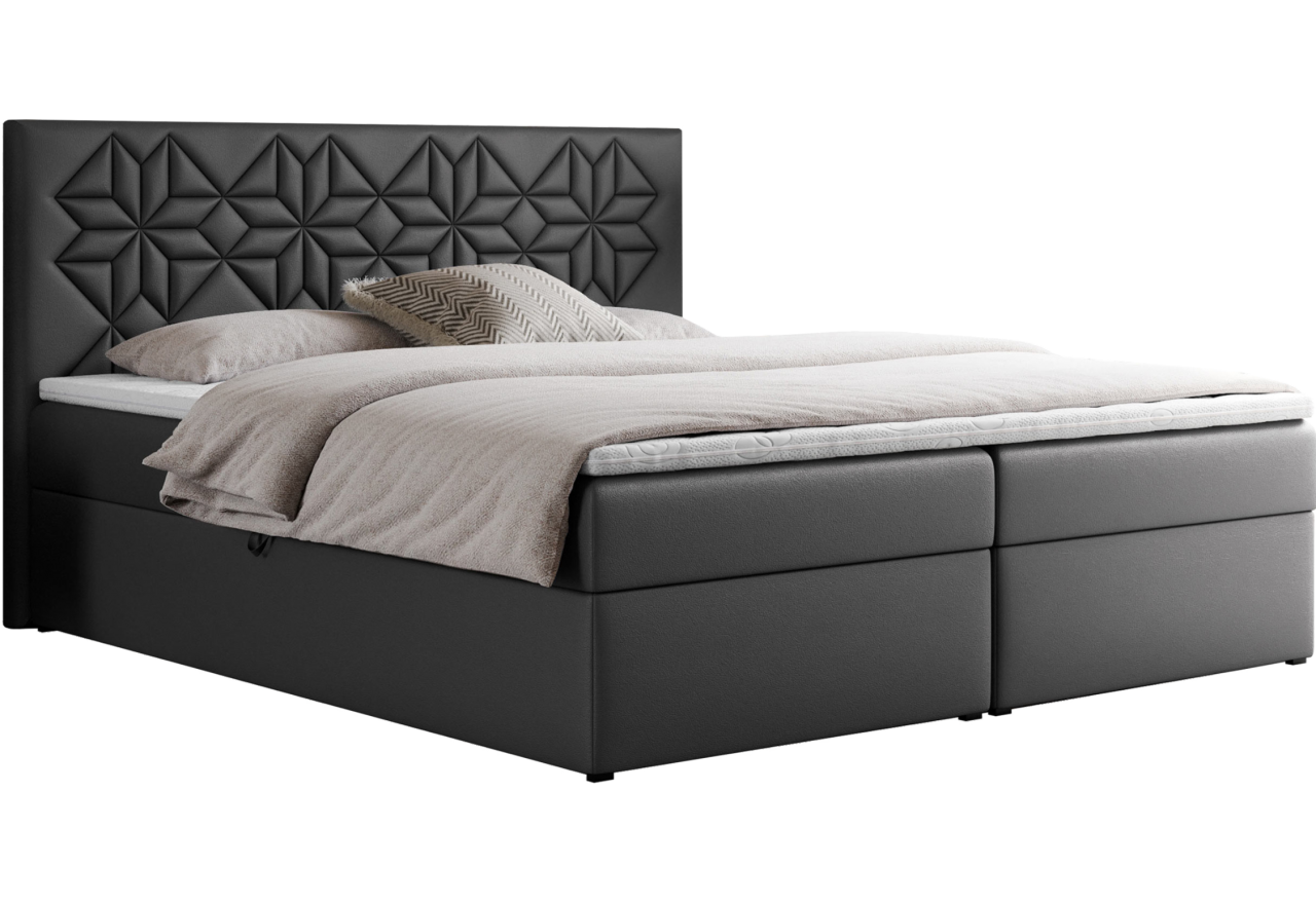 Łóżko kontynentalne LEILA 140x200 - H4 - szary, ekoskóra