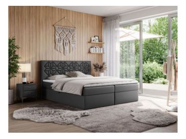 Łóżko kontynentalne LEILA 160x200 - H4 - szary, ekoskóra