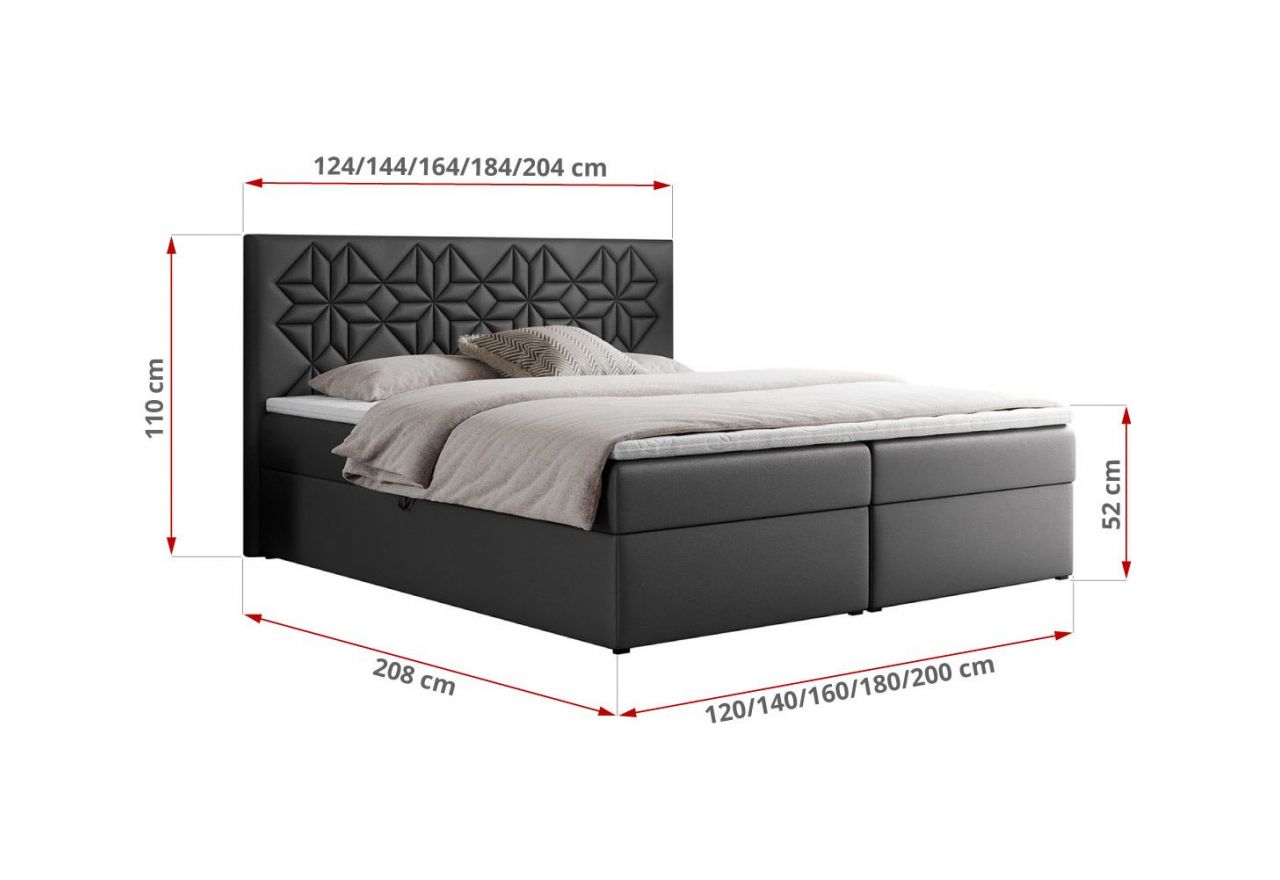 Łóżko kontynentalne LEILA 180x200 - H4 - szary, ekoskóra