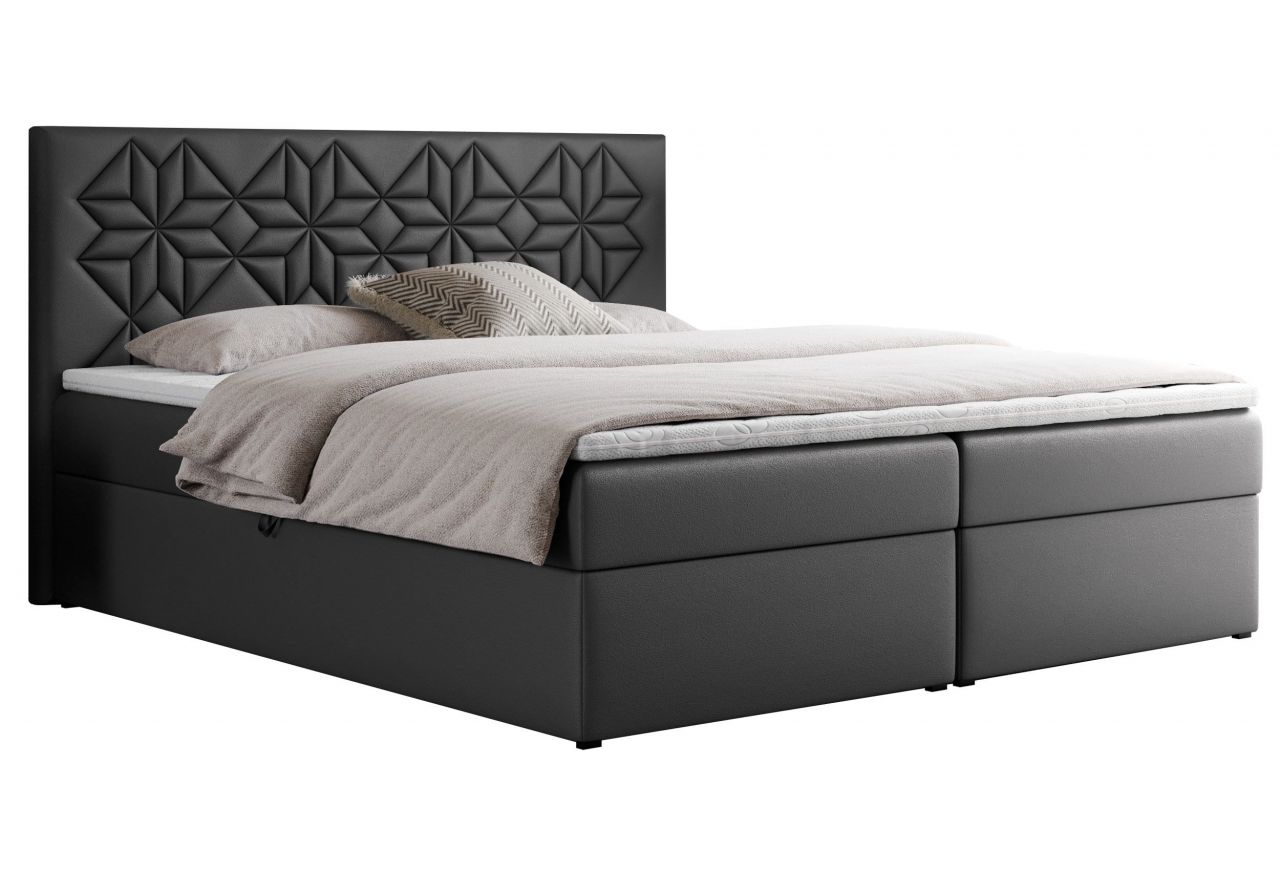 Łóżko kontynentalne LEILA 180x200 - H4 - szary, ekoskóra