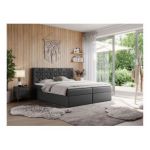 Łóżko kontynentalne LEILA 200x200 - H4 - szary, ekoskóra