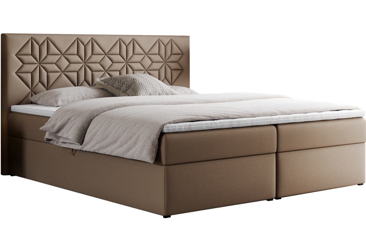 Łóżko kontynentalne LEILA 120x200 - H4 - brązowy, ekoskóra