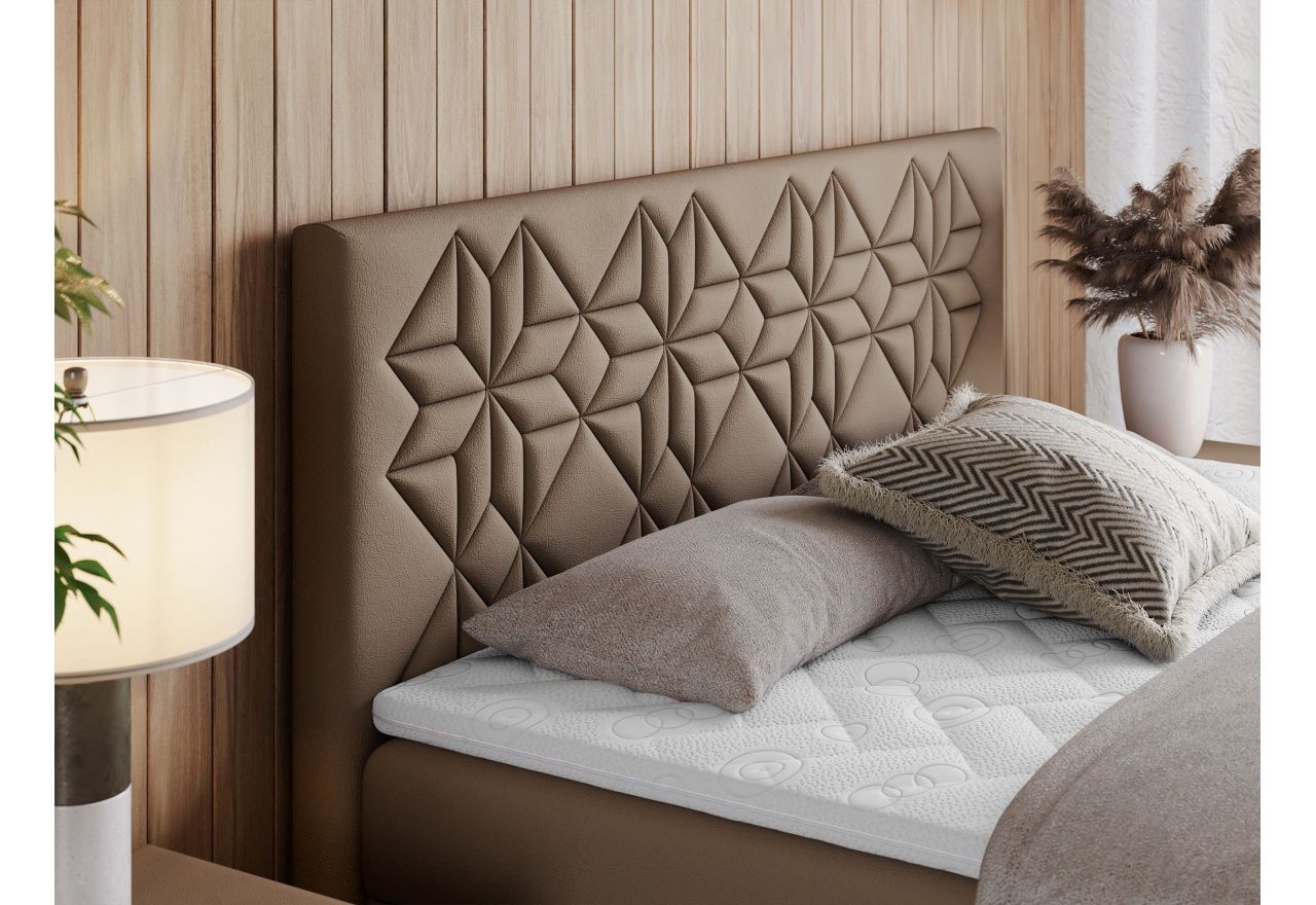 Łóżko kontynentalne LEILA 120x200 - H4 - brązowy, ekoskóra