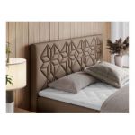 Łóżko kontynentalne LEILA 120x200 - H4 - brązowy, ekoskóra