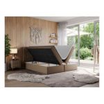 Łóżko kontynentalne LEILA 200x200 - H4 - brązowy, ekoskóra