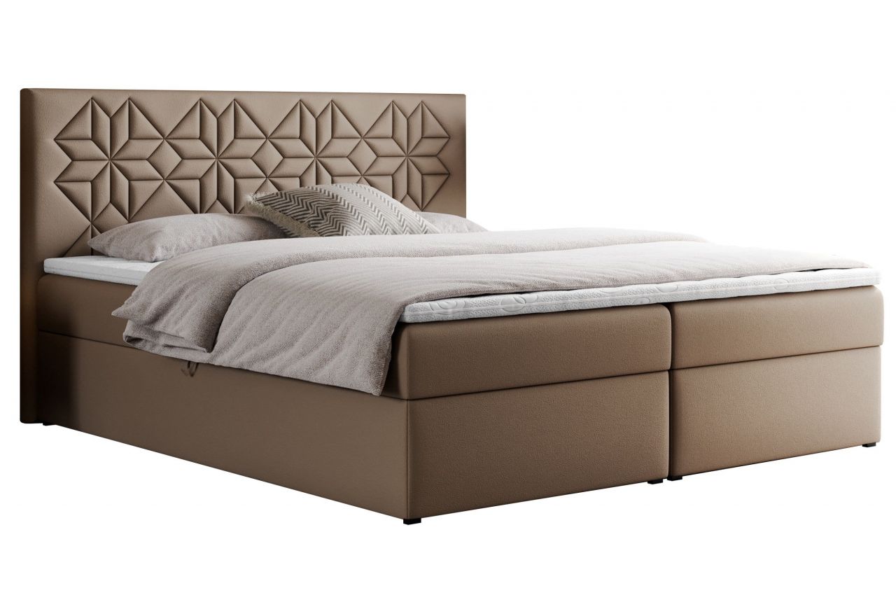 Łóżko kontynentalne LEILA 200x200 - H4 - brązowy, ekoskóra