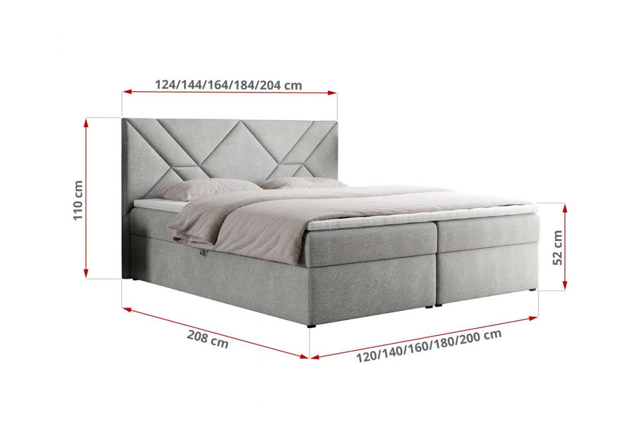 Łóżko kontynentalne NEOMI 180x200 - H3 - jasnoszary, struktura