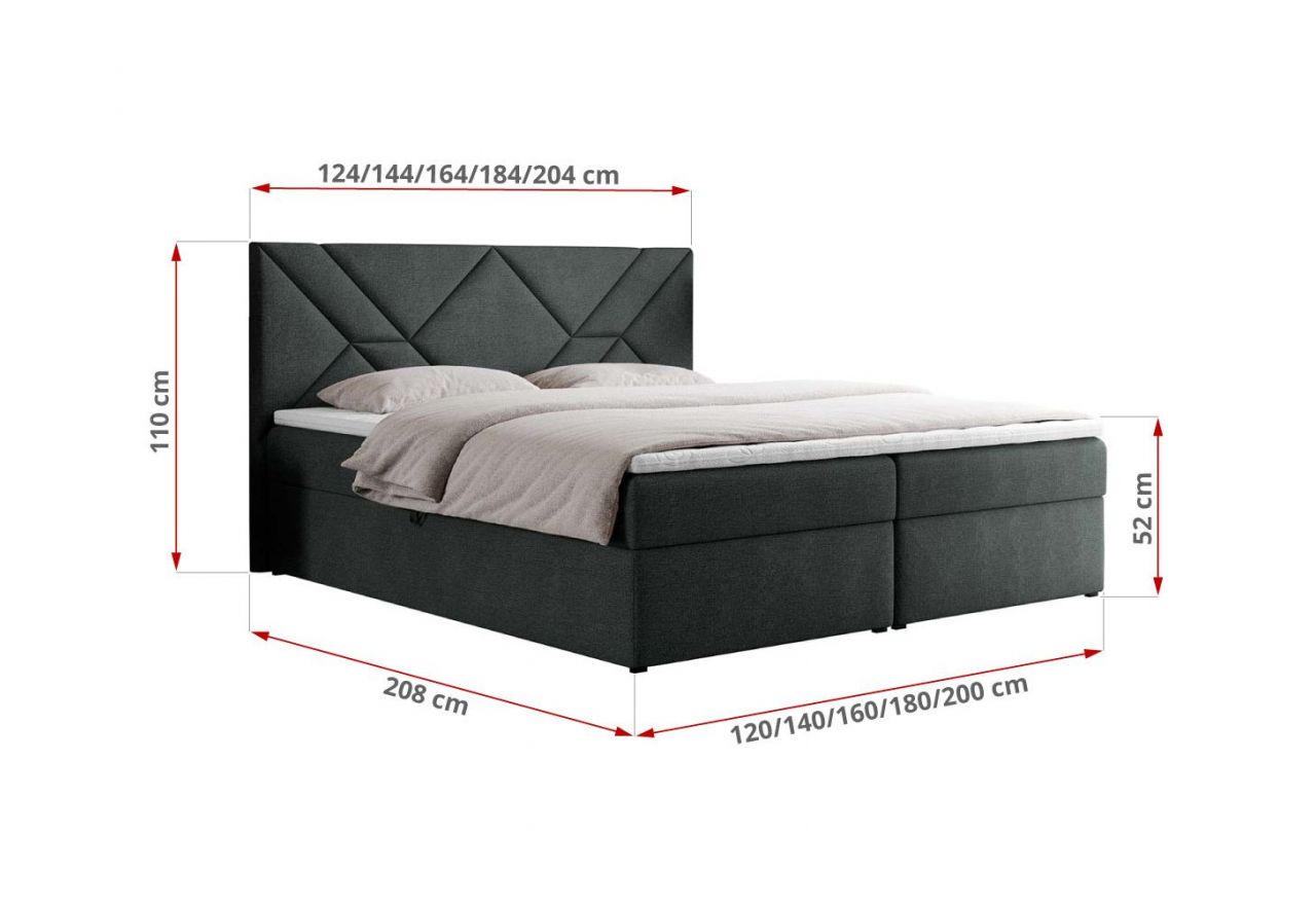 Łóżko kontynentalne NEOMI 180x200 - H3 - ciemnoszary, struktura