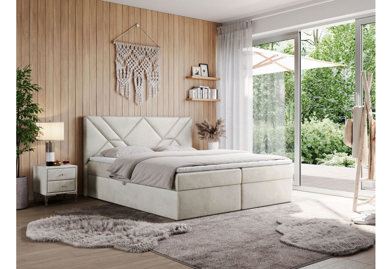 Łóżko kontynentalne NEOMI 200x200 - H3 - beżowy, welwet